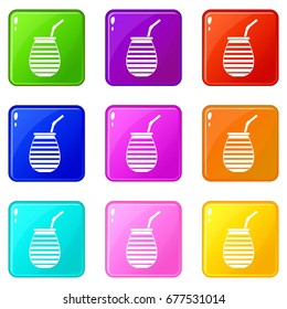 Tea cup used mate or terere in Argentina icons of 9 color set isolated vector illustration