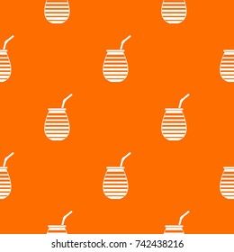 Tea cup used mate or terere in Argentina pattern repeat seamless in orange color for any design. Vector geometric illustration