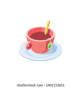 Tea cup. Vector 3d isometric color icon new flat style. Creative illustration, idea for infographics.