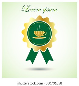 Tea cup,  vector badge with ribbons icon