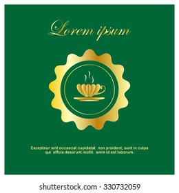 Tea cup, vector badge with ribbons icon