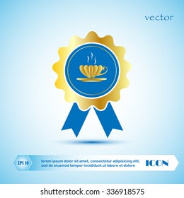 Tea cup, vector badge with ribbons icon