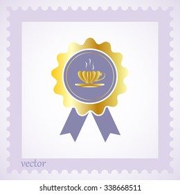 Tea cup, vector badge with ribbons icon
