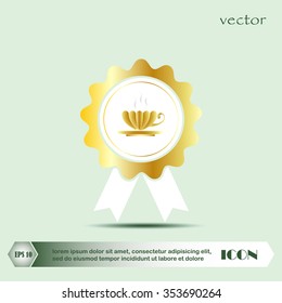 Tea cup, vector badge with ribbons icon