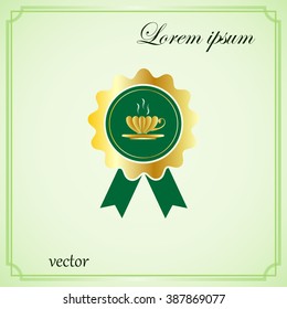 Tea cup, vector badge with ribbons icon