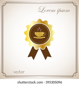 Tea cup, vector badge with ribbons icon