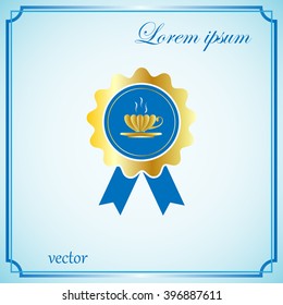 Tea cup, vector badge with ribbons icon