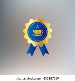 Tea cup, vector badge with ribbons icon