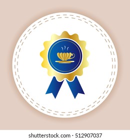 Tea cup, vector badge with ribbons icon