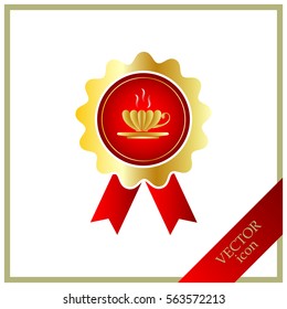 Tea cup, vector badge with ribbons icon