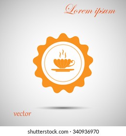 Tea cup, vector badge with round stamp