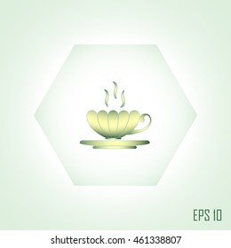 Tea cup, vector badge with round stamp