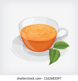 tea in cup vector design with two leaves