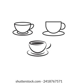 Tea cup vector icon set. Hot herbal green tea symbol in black  color. Coffee cup line sign.