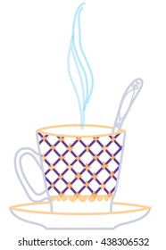 Tea cup vector illustration. Beautiful queen design tea cup.