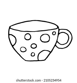 Tea cup, vector illustration. Dot crockery icon.