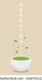 Tea cup vector. Matcha cup. white background. symbol. Matcha poster design. Green tea cup wallpaper.