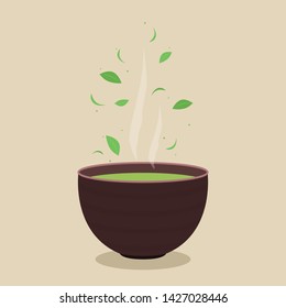 Tea cup vector. Matcha cup. white background. symbol. Matcha poster design. Green tea cup wallpaper.