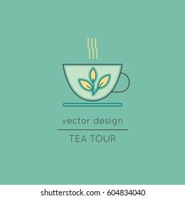 Tea cup vector thin line icon. Isolated symbol. Logo template for restaurant or tasting tour, element for travel agency products, tour brochure, excursion banner. Simple mono linear modern design.