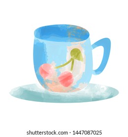 Tea cup watercolor on the white backgrounds.