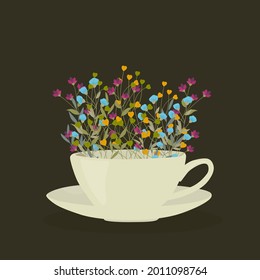 Teebeutel mit wilden Blumen. Vektorgrafik.