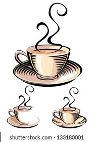 Tea cup in woodcut style