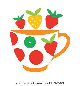 Una taza de té envuelta en motivos de frutas alternas