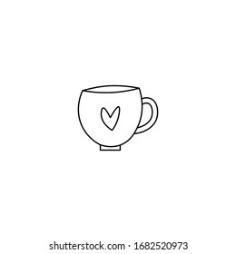Tea cup,mug with heart on it flat vector illustration isolated on a white background.
