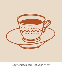 Tea Cups Collection Line Drawing Sketch