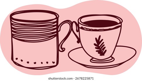 Tazas de té Línea de Colección Dibujo Bosquejo	
