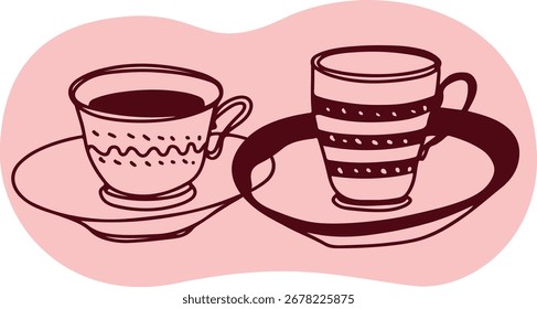 Tea Cups Linha Coleção Desenho Esboço	
