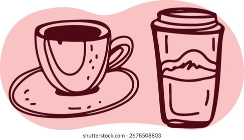 Tea Cups Linha Coleção Desenho Esboço	
