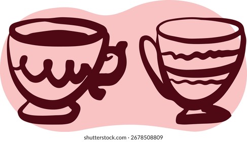 Tazas de té Línea de Colección Dibujo Bosquejo	
