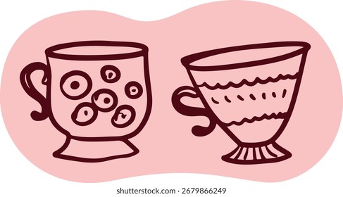 Tazas de té Línea de Colección Dibujo Bosquejo	
