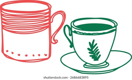 Tazas de té Línea de Colección Dibujo Bosquejo	