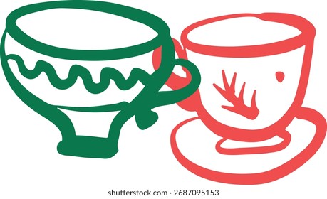 Tazas de té Línea de Colección Dibujo Bosquejo	
