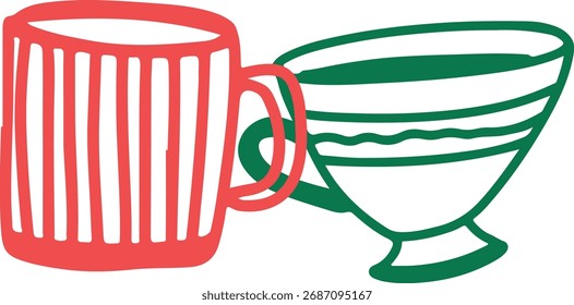 Tea Cups Collection Line Drawing Sketch	
