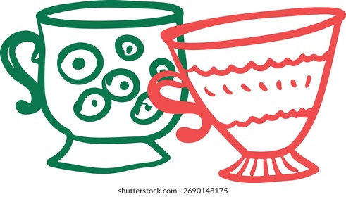 Tazas de té Línea de Colección Dibujo Bosquejo	
