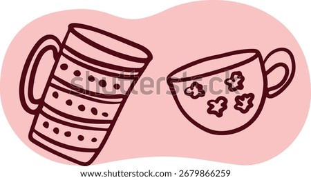Tea Cups Collection Line Drawing Sketch	
