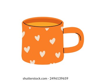 Tea cups. Cute autumn mug different shapes and ornaments. Hand drawn color vector illustration isolated on white background. Modern flat cartoon style.