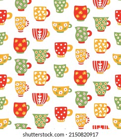 Tea cups cute colorful seamless vector pattern