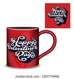 Tea cups cute valentines day vector illustration, Typography,  Love, Valentines day, anniversary card - Vector