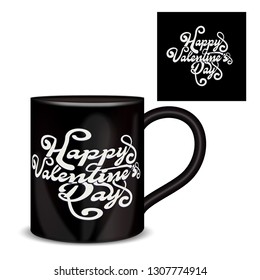 Tea cups cute valentines day vector illustration, Typography,  Love, Valentines day, anniversary card - Vector