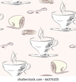 Tea cups and lemon seamless pattern