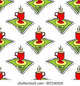 Tea cups on a white background. Seamless pattern.