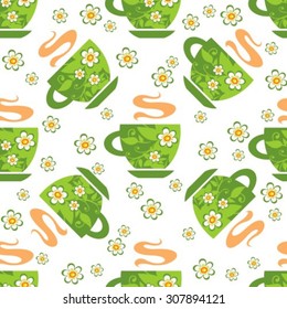 Tea cups on a white background. Seamless pattern.