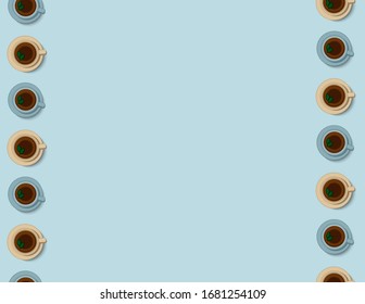 Tea cups seamless pattern in pastel colors. Morning cafe or restaurant breakfast. Letter format vector decoration background tile. Space for text