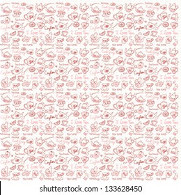 Tea cups and teapots seamless background