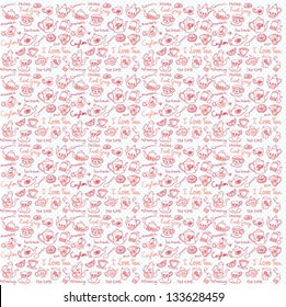 Tea cups and teapots seamless background