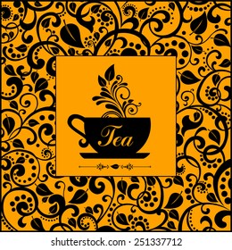 Tea. Cute tea time card. Cup with floral design elements. Menu for restaurant, cafe, bar, tea-house. vector illustration
